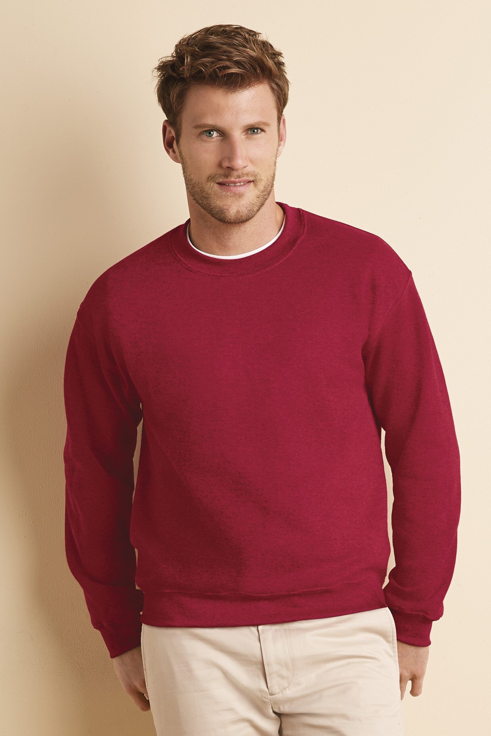 Gildan brand 1801 crew neck sweater on male model