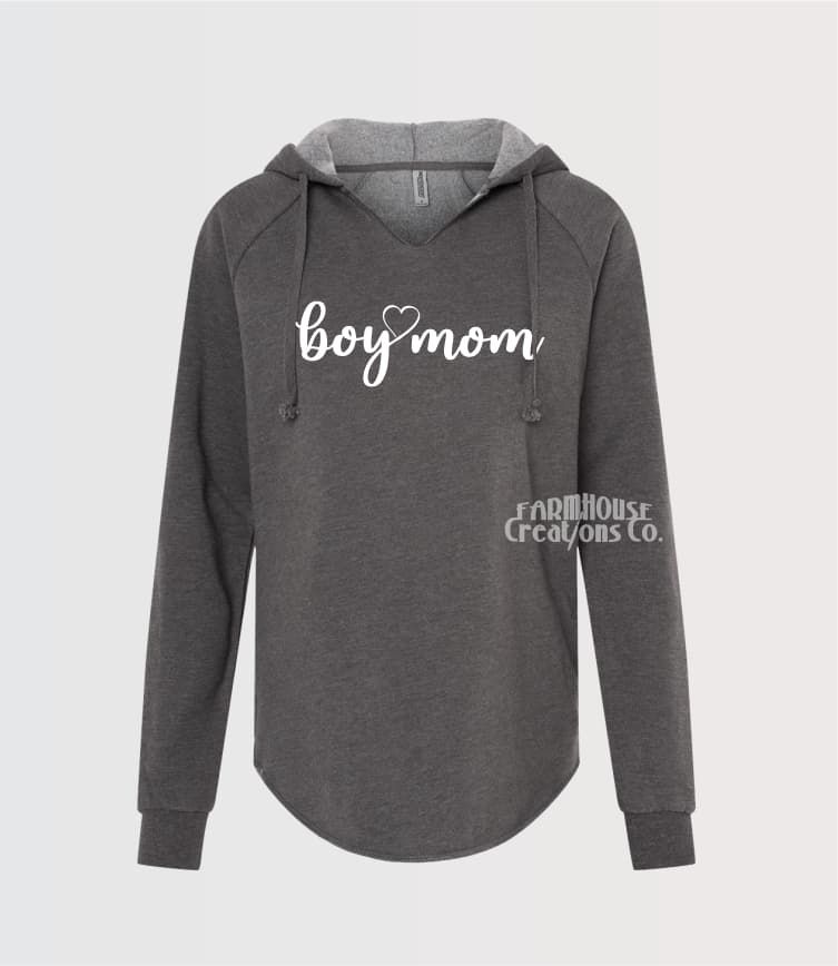 ladies wave wash shadow color hoodie with boy mom and heart in white