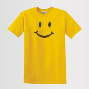 custom t-shirt smile emoji face on a daisy yellow T