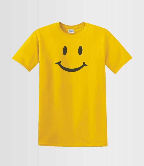 custom t-shirt smile emoji face on a daisy yellow T