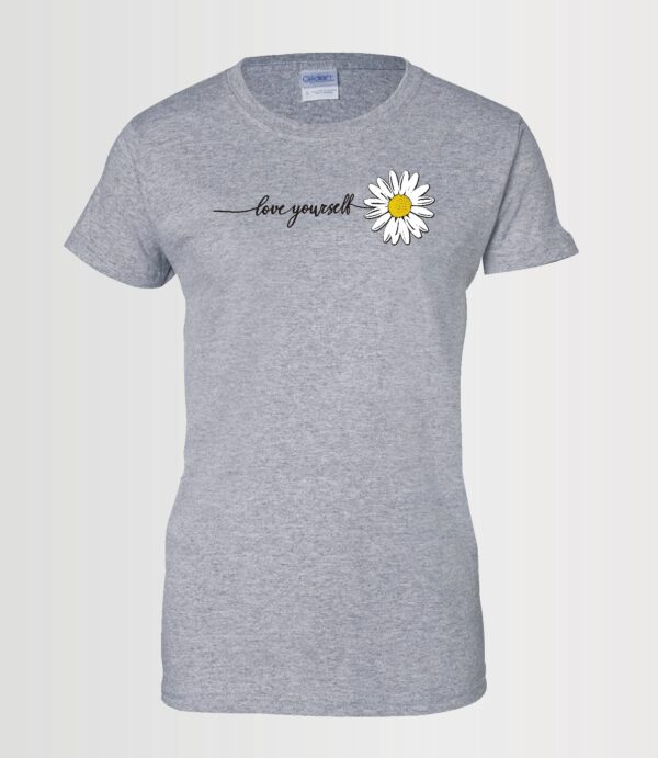 custom love yourself whimsical daisy inspirational t-shirt sport grey