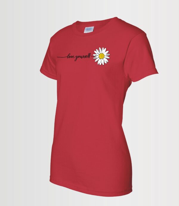 custom love yourself whimsical daisy inspirational t-shirt red