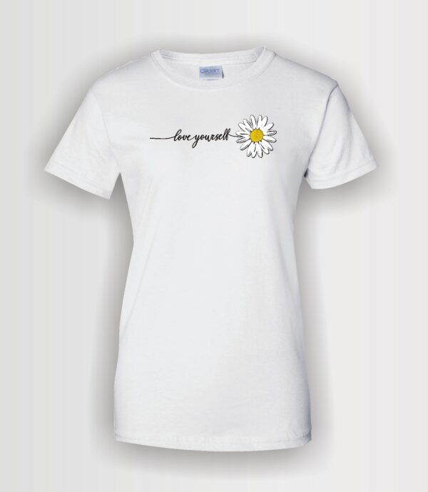 custom love yourself whimsical daisy inspirational t-shirt white