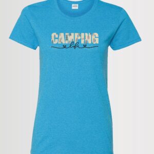 camping life sublimation print custom t-shirt sapphire blue