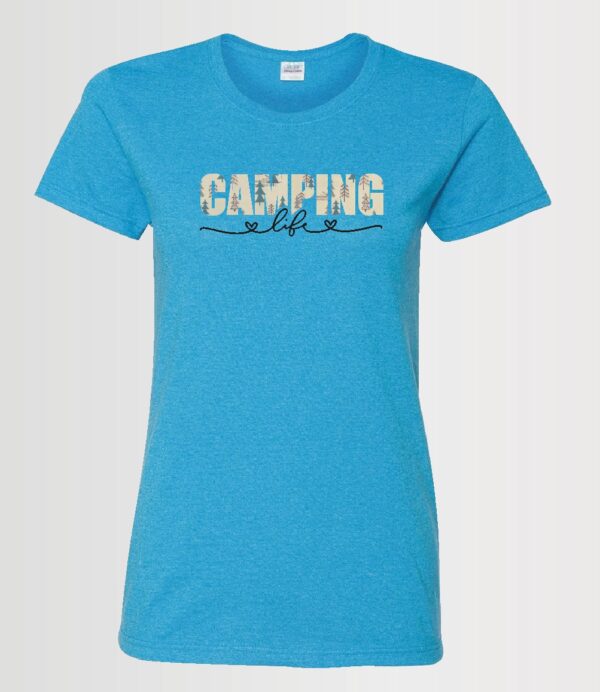 camping life sublimation print custom t-shirt sapphire blue