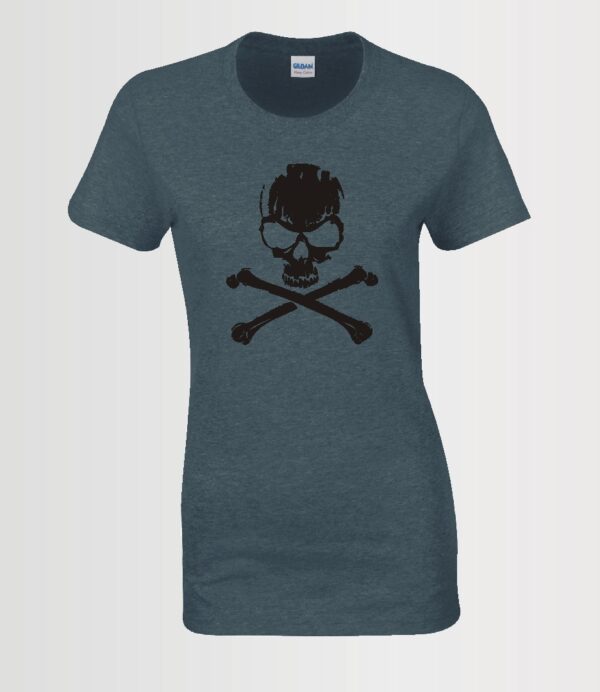 custom t-shirt skull and cross bones in black Siser HTV on a dark heather Gildan t-shirt