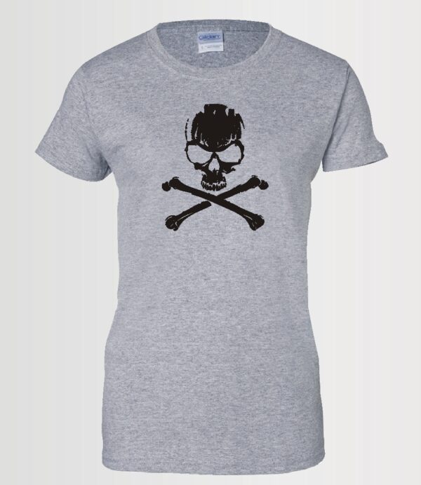 custom t-shirt skull and cross bones in black Siser HTV on a sport grey Gildan t-shirt