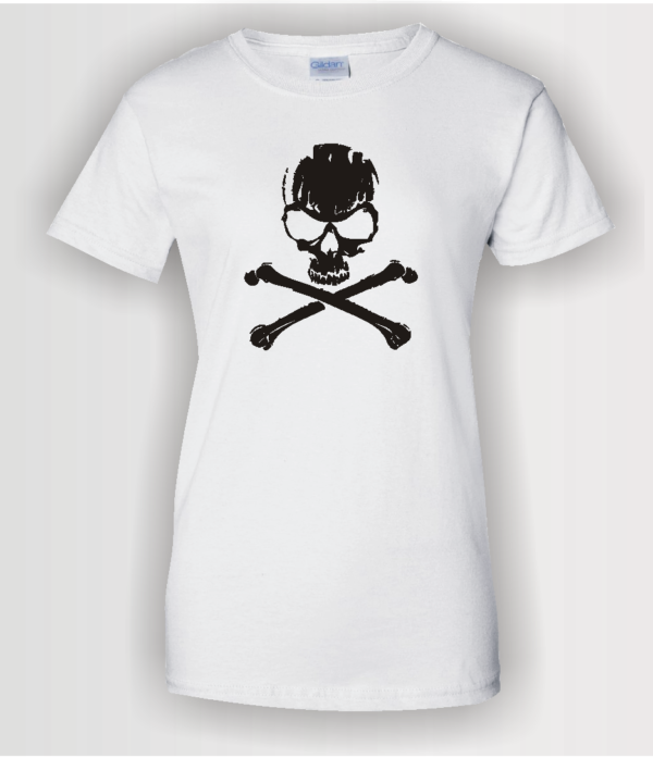 custom t-shirt skull and cross bones on Gildan ladies white in black Siser HTV
