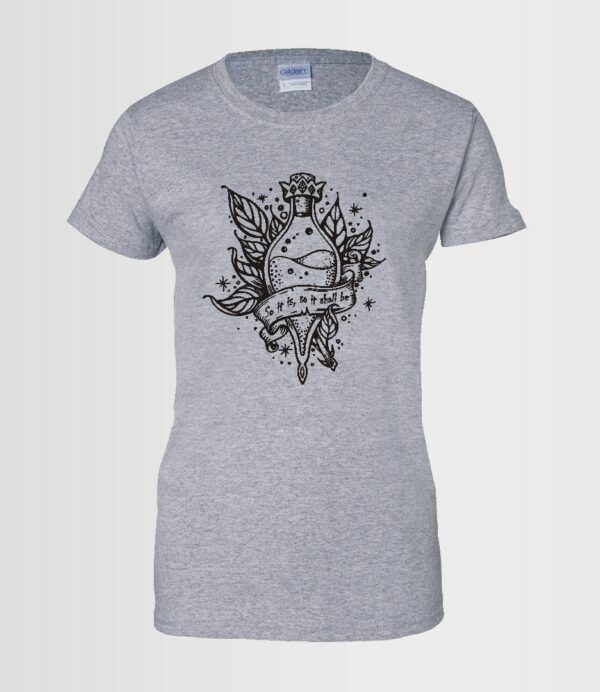 custom potion t-shirt on sport grey Gildan t-shirt in black Siser HTV