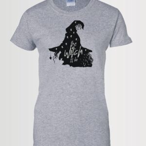 halloween themed custom t-shirt "the witch is in" on a Gildan sport grey t-shirt in black Siser HTV