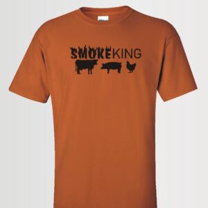smoke king text with cow pig and chicken in black Siser HTV on Gildan Texas orange t-shirt