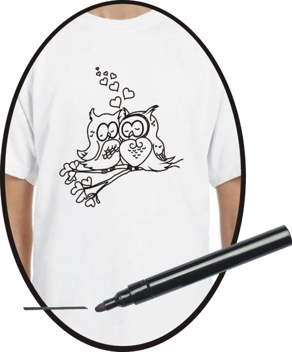 Valentine's Wearable Art colouring t-shirt option 3-pair of owls