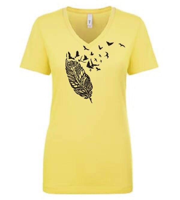 Boho feather ladies custom t-shirt done in black Siser HTV on Next Level V neck t-shirt