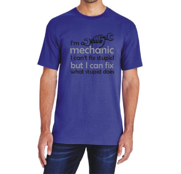 I'm a mechanic humorous custom unisex t-shirt on Gildan brand cotton purple rush t-shirt