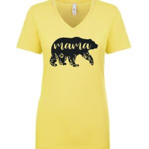 mama bear ladies custom t-shirt v neck in butter cream with black HTV applied
