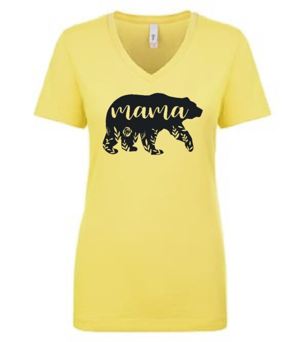 mama bear ladies custom t-shirt v neck in butter cream with black HTV applied