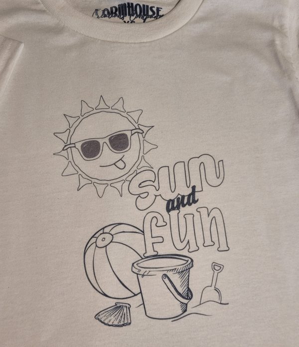 closeup of sun and fun coloring t-shirt