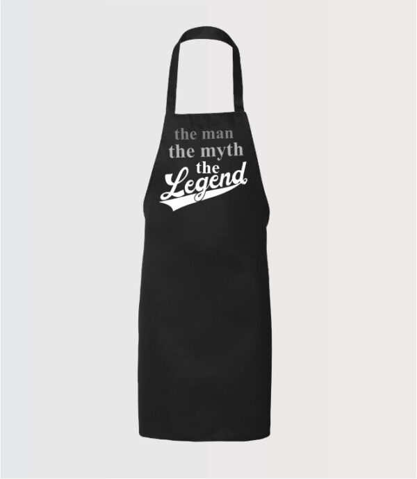 personalized full apron with the man the myth the legend in white, light grey and charcoal HTV