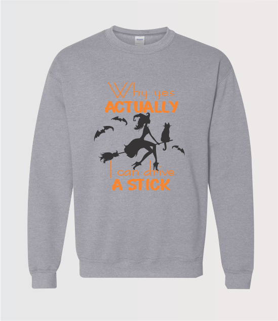 why yes Halloween themed design on a unisex sport grey crew neck sweatshirt