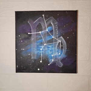 10x10 traditional canvas with Virgo star alignment and symbol hand painted in acrylic