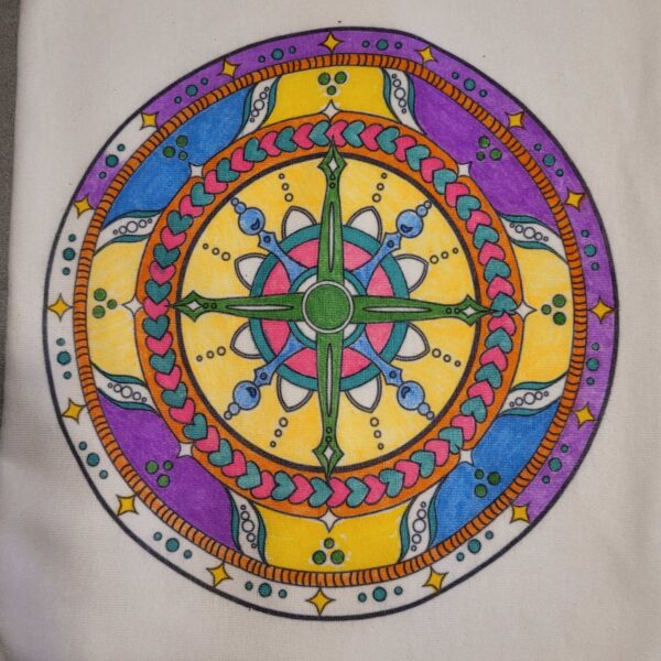 coloured adult mandala with Wearable Art Fabric Markers