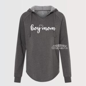 ladies wave wash shadow color hoodie with boy mom and heart in white