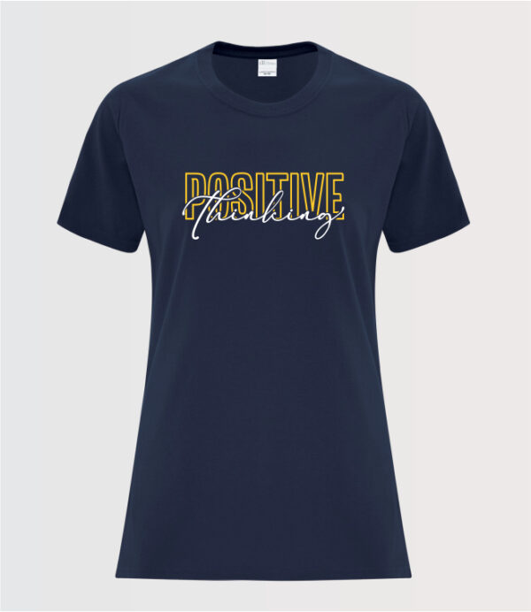 POSITIVE thinking inspirational graphic t-shirt ladies navy blue