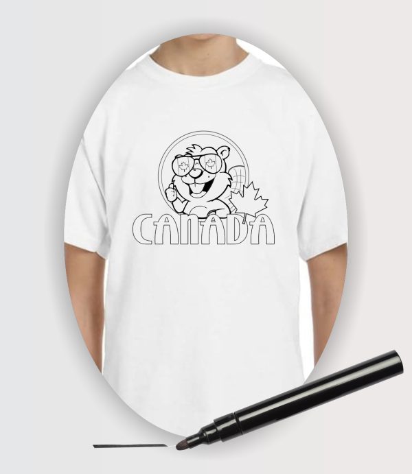coloring t-shirt with Canada and a cute beaver to color