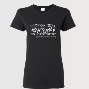 graphic t-shirt for mom in black cotton with white text