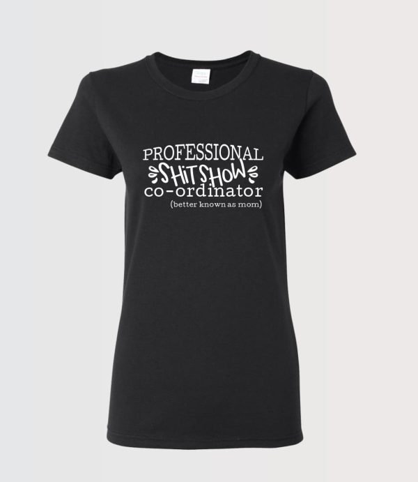 graphic t-shirt for mom in black cotton with white text